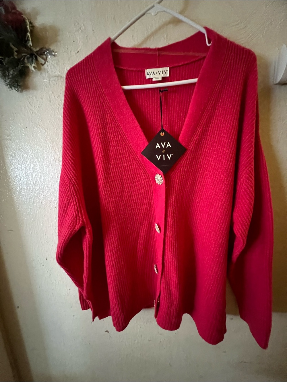 Ava & Viv Bright Red V-Neck Button Front Cardigan